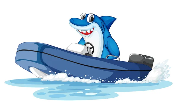 Happy Shark Dinghy Boat White Background Illustration — Stock Vector