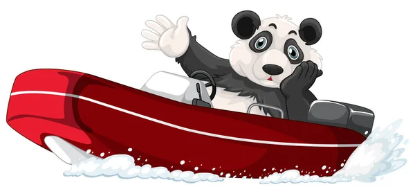 Panda Sur Bateau Moteur Illustration Style Dessin Animé — Image vectorielle