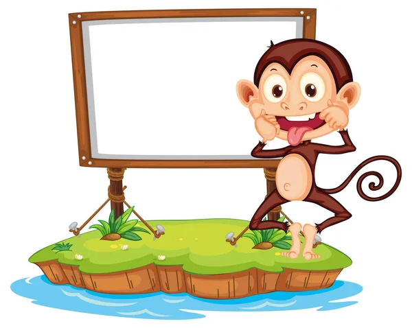 Funny Monkey Blank Board White Background Illustration — Stock Vector