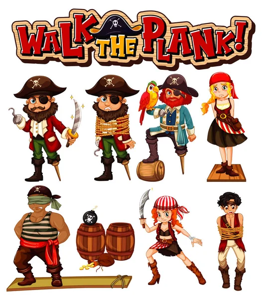 Conjunto Personajes Dibujos Animados Piratas Ilustración — Vector de stock