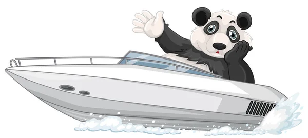 Panda Sur Bateau Vitesse Dans Illustration Style Dessin Animé — Image vectorielle