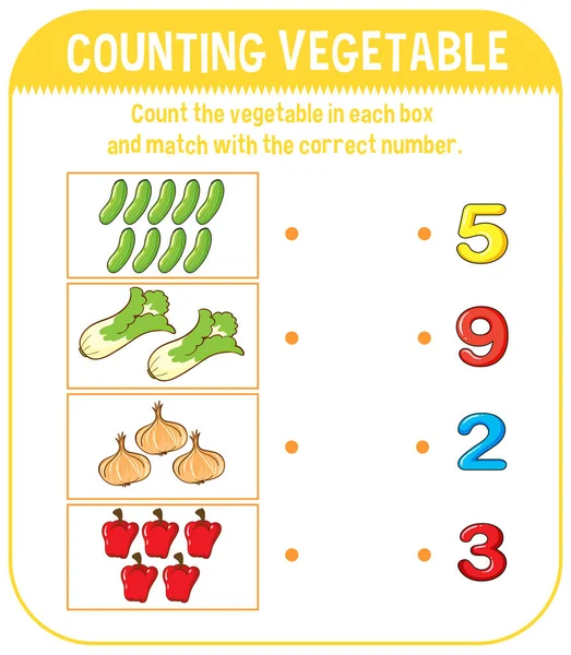 Mathe Spielvorlage Mit Gemüsezählillustration — Stockvektor