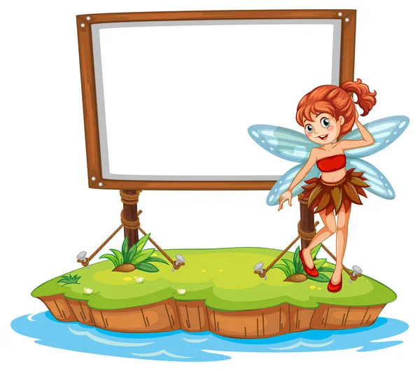 Fantasy Fairy Cartoon Character Blank Banner Illustration — Stock Vector