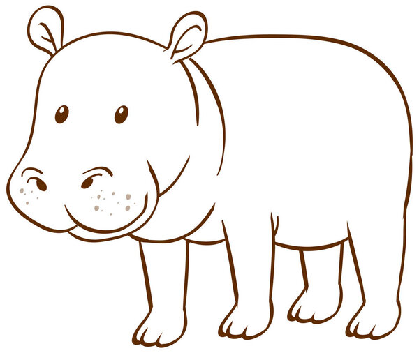 Hippopotamus in doodle simple style on white background illustration
