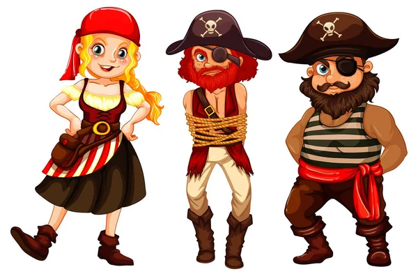 Conjunto Personajes Dibujos Animados Piratas Ilustración — Archivo Imágenes Vectoriales