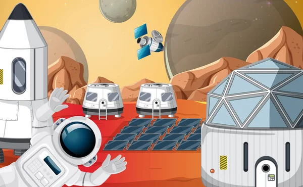 Pozadí Osídlení Prostoru Astronautickou Ilustrací — Stockový vektor