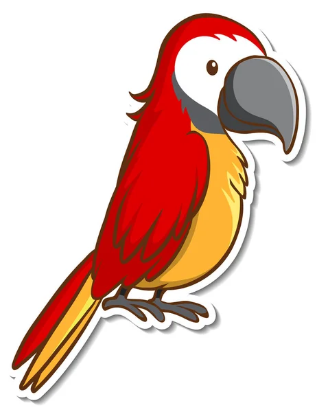 Personaje Dibujos Animados Loro Rojo Pájaro Pegatina Ilustración — Archivo Imágenes Vectoriales