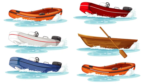 Набор Различных Типов Лодок Кораблей Изолированные Иллюстрации — стоковый вектор