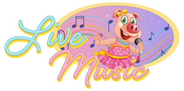 带有小猪歌唱插图的现场音乐标识 — 图库矢量图片