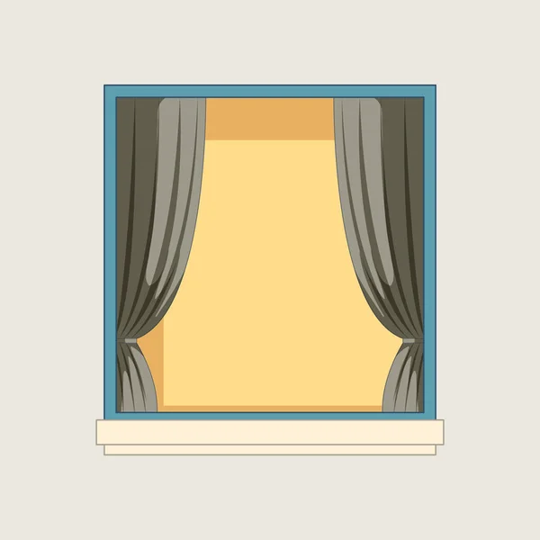 シンプルな窓と白いカーテンのイラスト — ストックベクタ