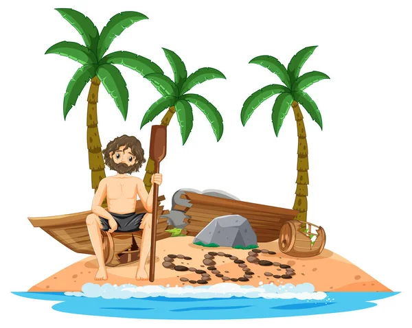 Homem Ilha Deserta Ilustração Isolada — Vetor de Stock