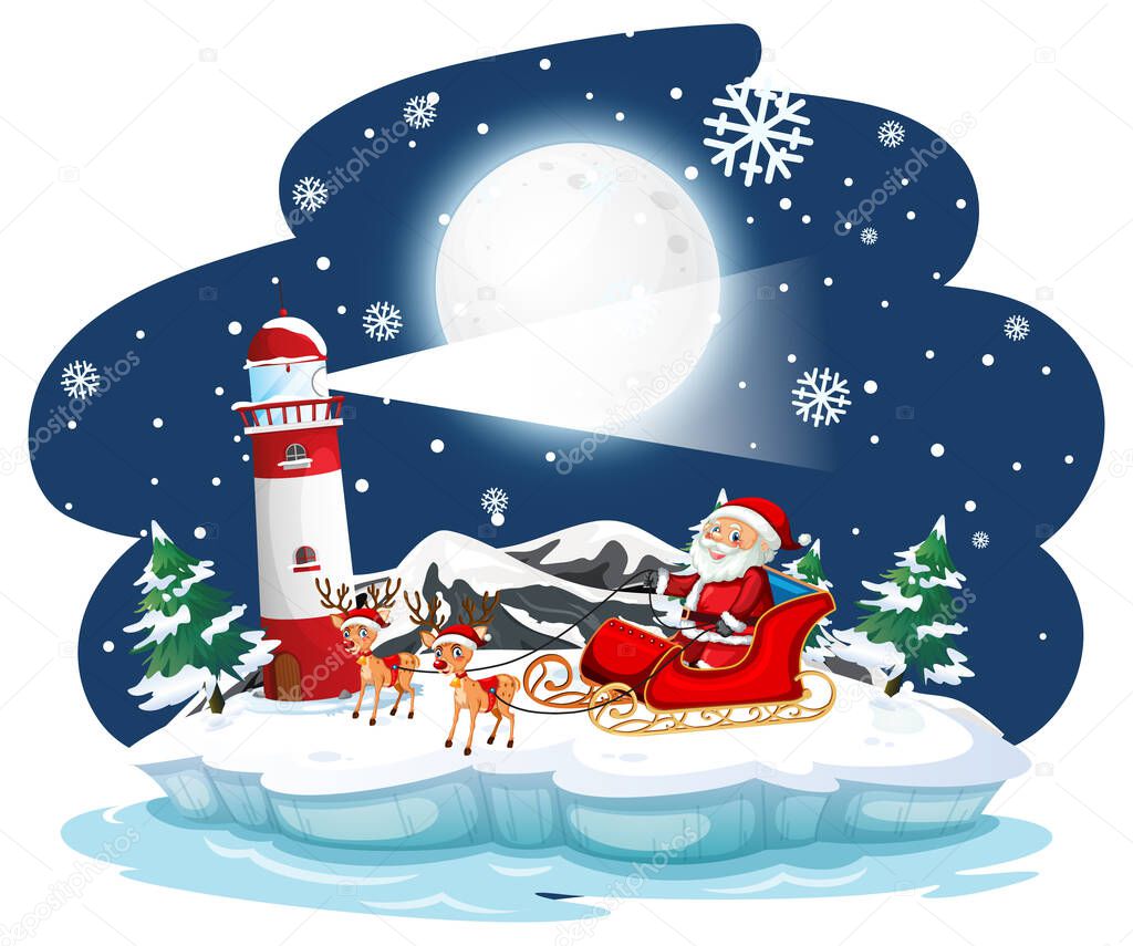 Snowy night with Santa Claus on sledge illustration