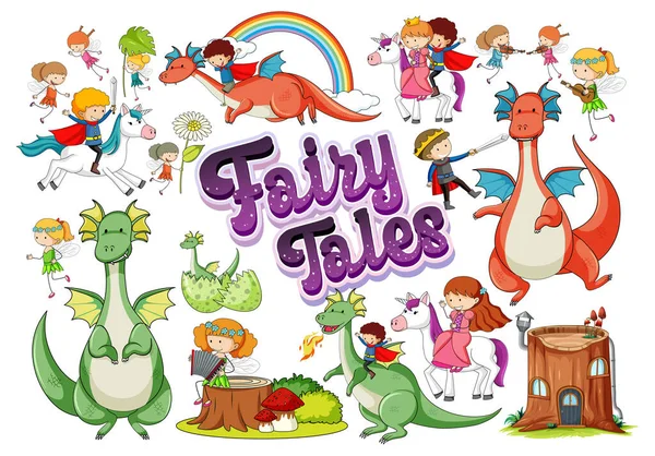 Set Dragon Fairy Tale Cartoon Characters Illustration — Stock Vector
