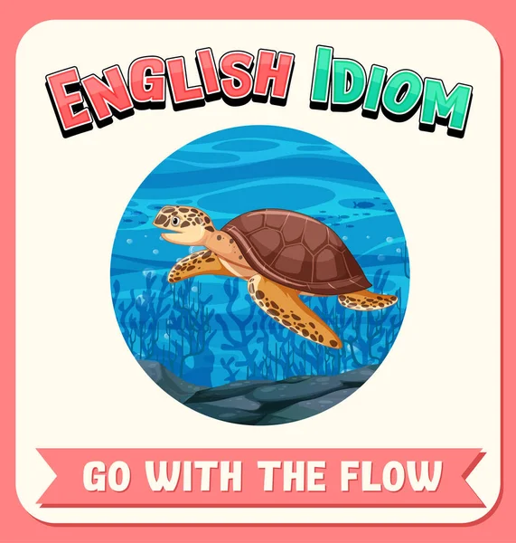 Engels Idioom Met Foto Beschrijving Voor Gaan Met Flow Illustratie — Stockvector