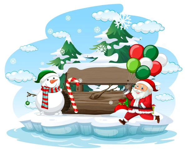 Journée Enneigée Avec Père Noël Illustration Bonhomme Neige — Image vectorielle
