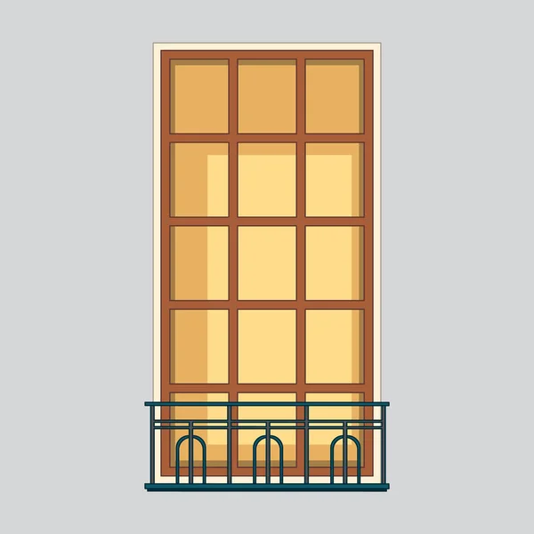 Retro Stare Okna Stylu Europejskim Małym Balkonem Ilustracji — Wektor stockowy