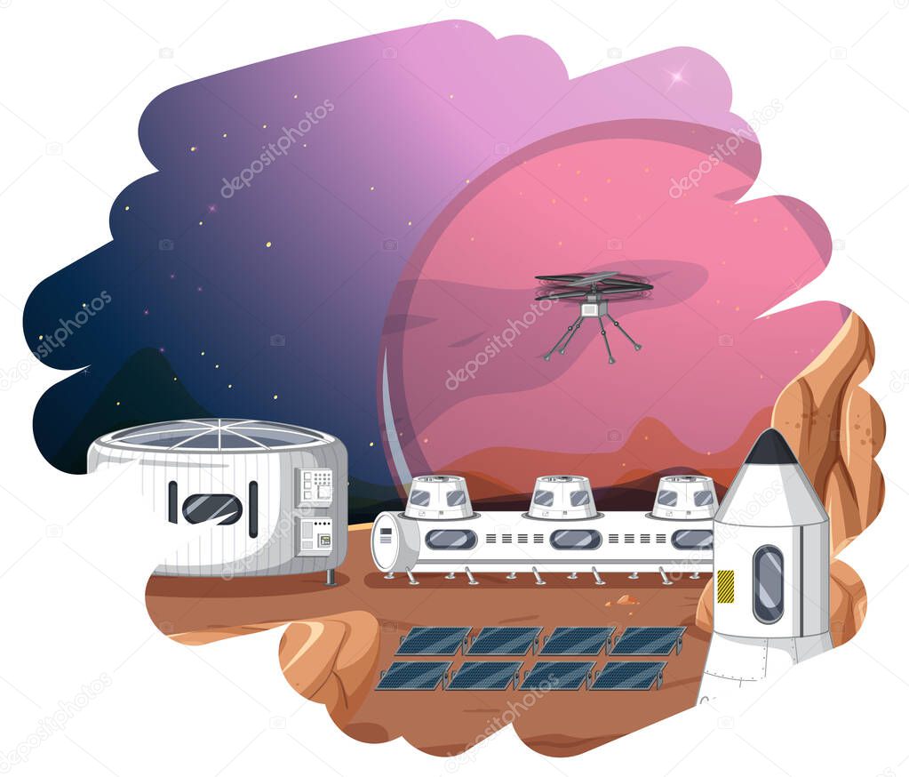 Isolated scene with space settlement illustration