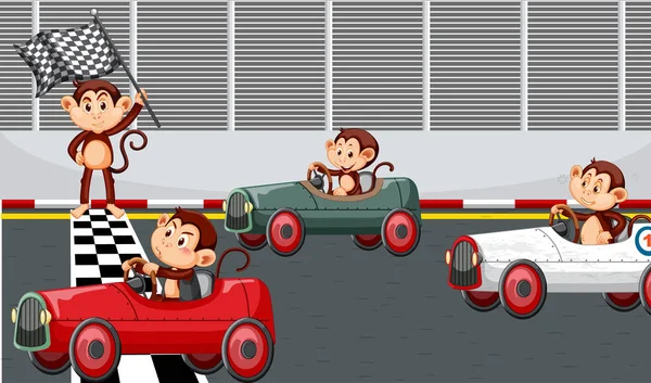 Αγώνας Σκηνή Κομμάτι Μαϊμού Αγωνιστικά Οδηγούς Εικονογράφηση — Διανυσματικό Αρχείο