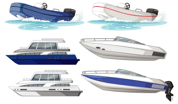 Uppsättning Olika Typer Båtar Och Fartyg Isolerad Illustration — Stock vektor