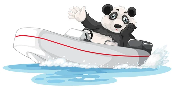 Panda Motor Boat Cartoon Style Illustration — Stock Vector