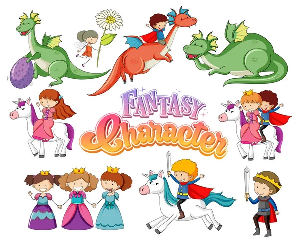 Set Dragons Fairy Tale Cartoon Characters Illustration — Stock Vector