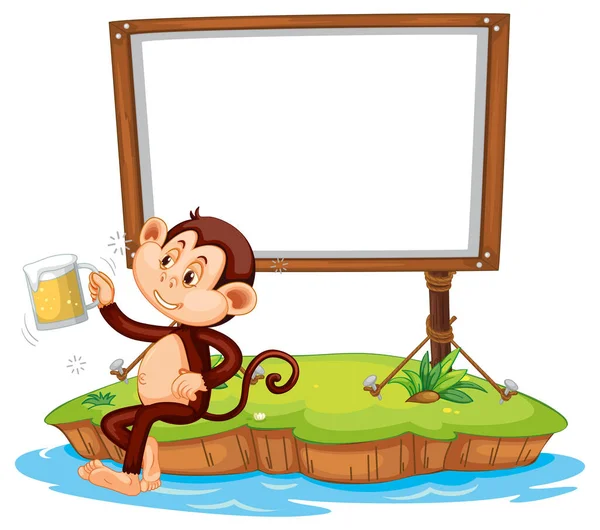 Opilá Opice Prázdnou Deskou Bílém Pozadí Ilustrace — Stockový vektor