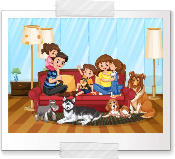 Ein Foto Der Glücklichen Familie Cartoon Stil Illustration — Stockvektor