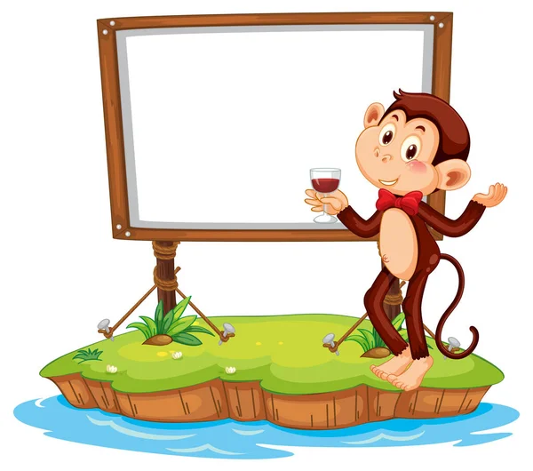 Cute Monkey Blank Board White Background Illustration — Stock Vector