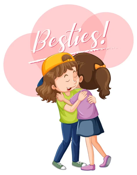 Legjobb Barát Lányok Rajzfilm Karakter Besties Betűző Illusztráció — Stock Vector