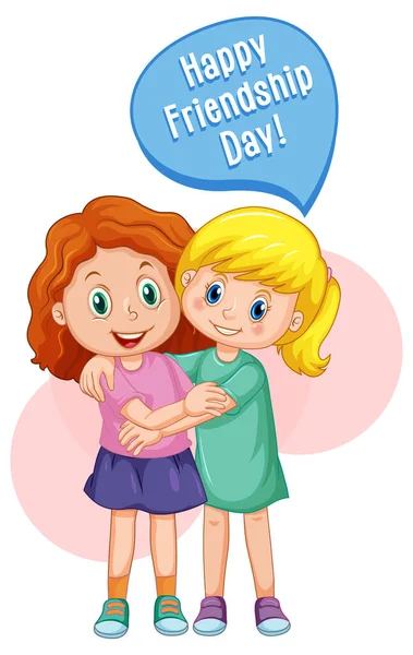 親友の女の子漫画のキャラクターとともに幸せな友情の日のイラスト — ストックベクタ