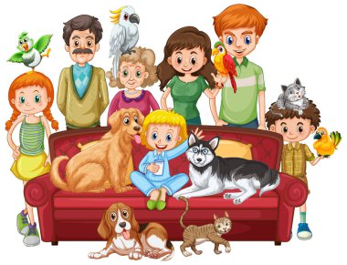 Bir sürü köpek resimli büyük aile üyeleri.