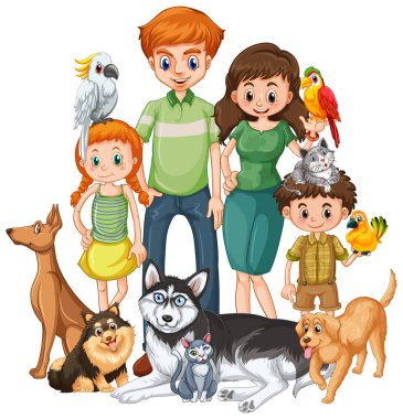 Bir sürü köpek resimli büyük aile üyeleri.