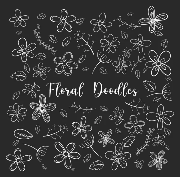 Hand Drawn Floral Doodle Icons Set Illustration — Stock Vector