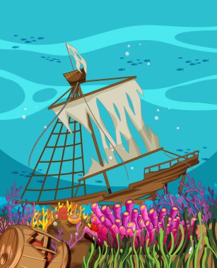 Okyanusun altında bir gemi batıyor.