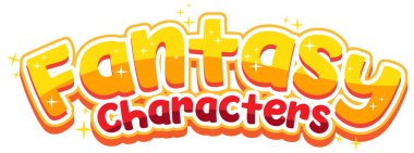 Fantezi Karakterleri çizgi film stili illüstrasyonunda metin kelimesi