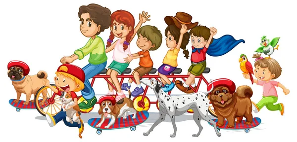 Famiglia Felice Con Loro Cani Sfondo Bianco Illustrazione — Vettoriale Stock