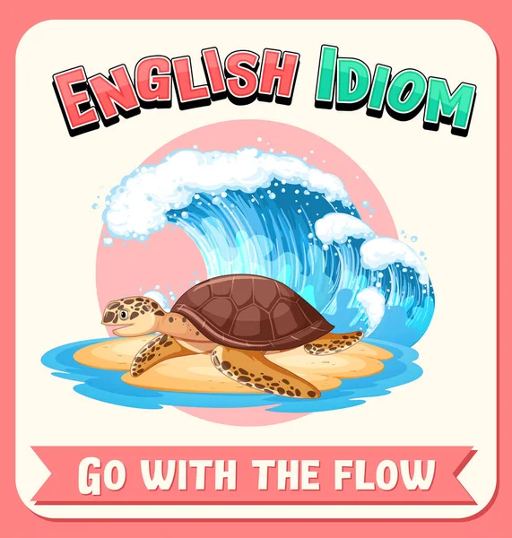 Engels Idioom Met Foto Beschrijving Voor Gaan Met Flow Illustratie — Stockvector