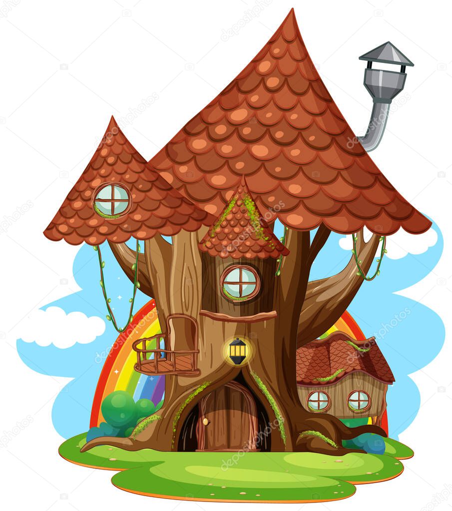 Isolated tree house inside tree trunk illustration