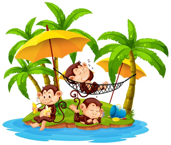 Isolated Island Little Monkeys Cartoon Character Illustration — Stock Vector