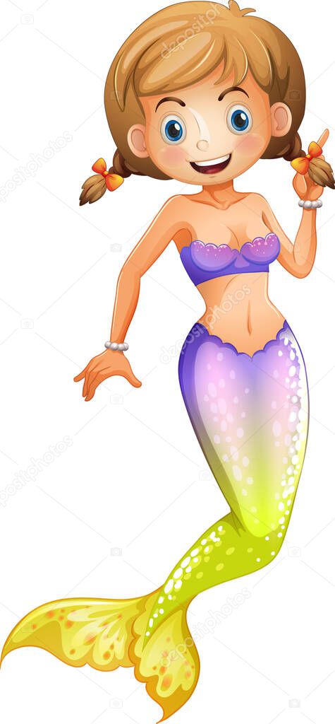 Cute mermaid with purple and yellow gradient tail illustration