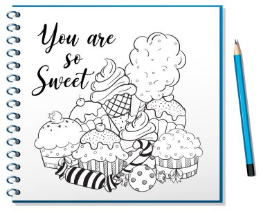 Defter illüstrasyonuna elle çizilmiş karalama simgeleri