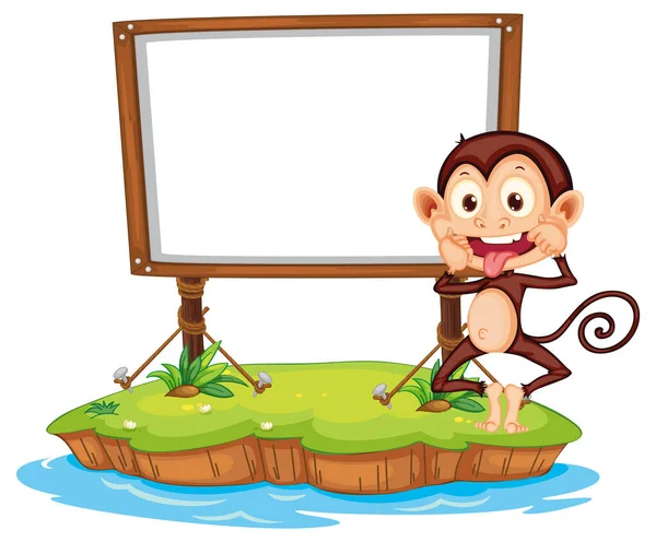 白い背景のイラストの上に白いボードと面白い猿 — ストックベクタ