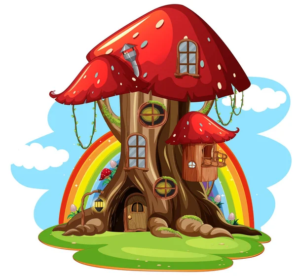 Isolated Fantasy Mushroom House Illustration — Stock Vector