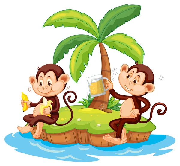 Drunk Monkey Cartoon Character Isolated Island Illustration — Stock Vector