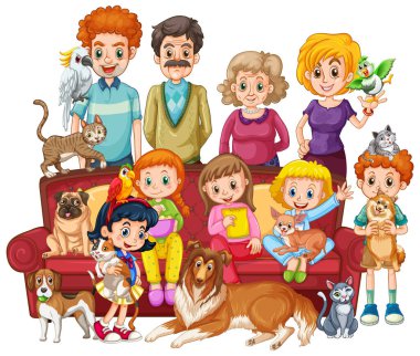 Bir sürü köpek resimli büyük aile üyeleri.