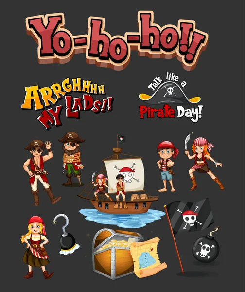 Set Von Piraten Cartoon Figuren Und Objekten Illustration — Stockvektor