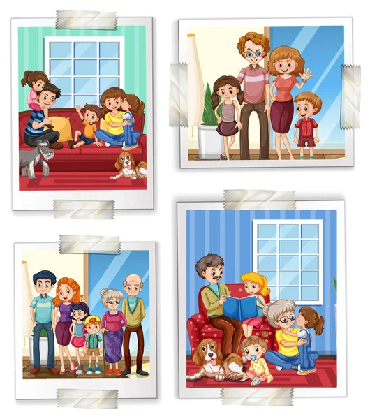 Set Foto Keluarga Dalam Gambar Gaya Kartun - Stok Vektor