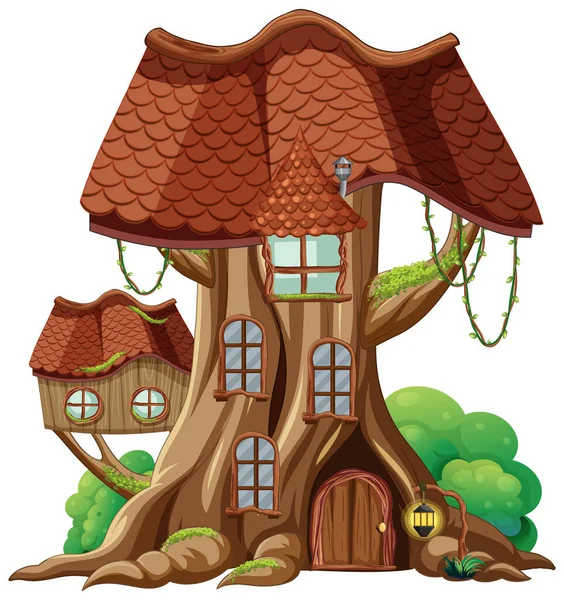 Fantasy Dom Drzewa Wewnątrz Drzewa Trunk Ilustracja — Wektor stockowy