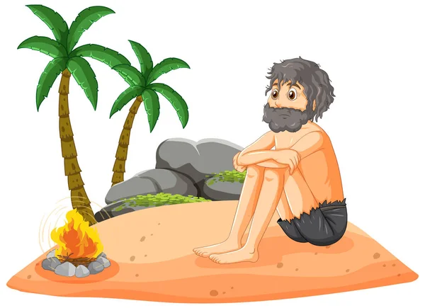 Muž Opuštěném Ostrově Izolované Ilustrace — Stockový vektor
