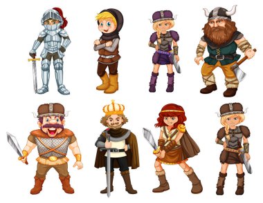 Viking çizgi film karakterleri ve nesne çizimleri kümesi